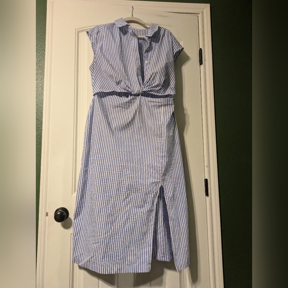 XXL Blue and white vertical stripe summer dress